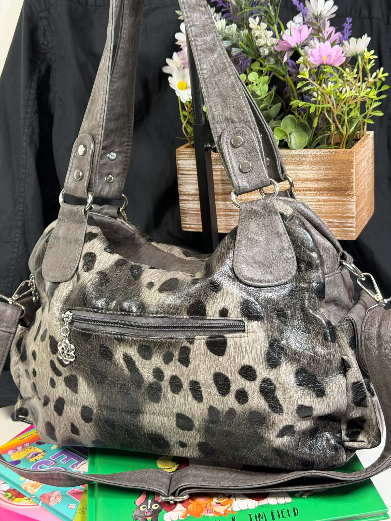 Women's Faux Leather Handbag Large Capacity Hobo Tote Bag Leopard Print Handbag
