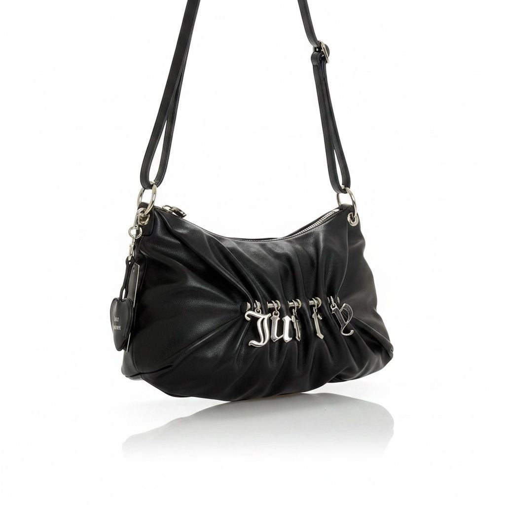Women"s Faux Leather Y2K Black Crossbody Bag With Pendant