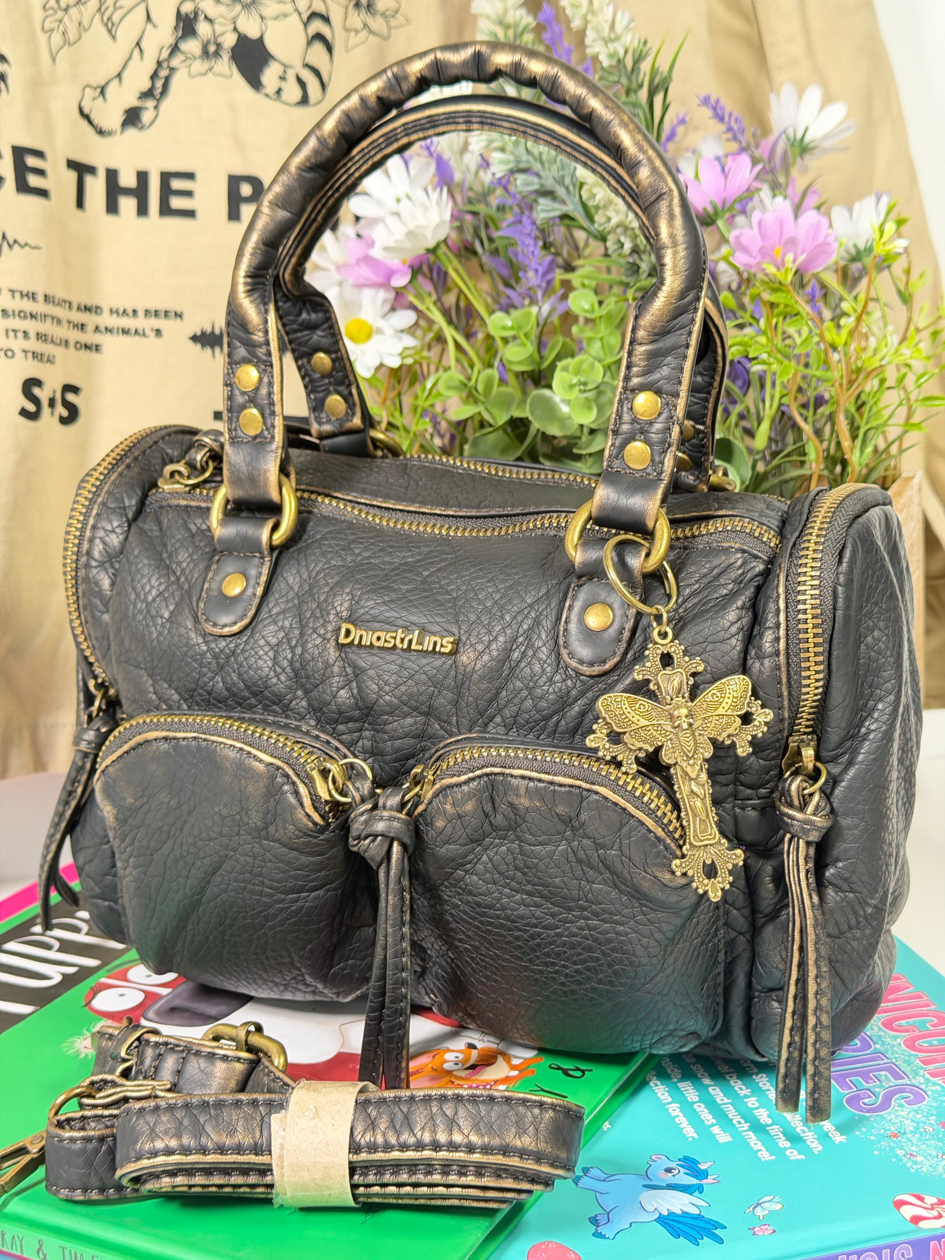 Women’s Black Bronze Shoulder Crossbody Bag.