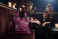 Gothic Grunge Faux Leather Tote Shoulder Bag with Cross Charm – Magenta / Plum