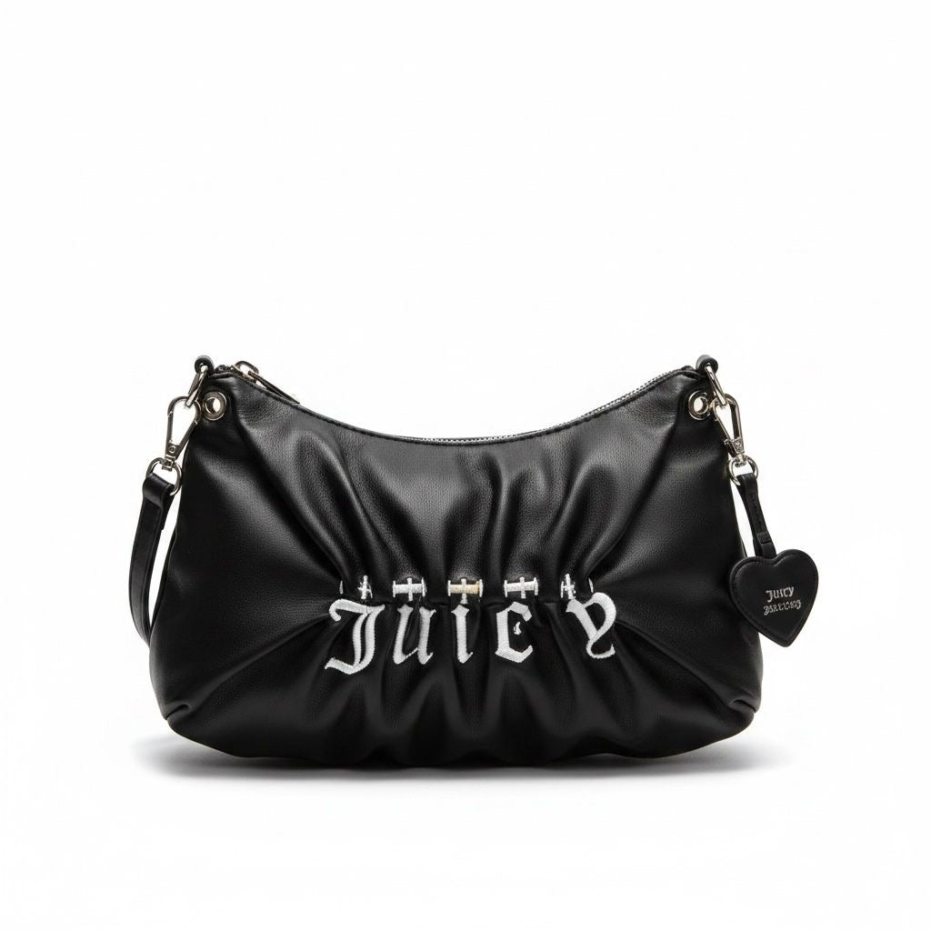 Women"s Faux Leather Y2K Black Crossbody Bag With Pendant