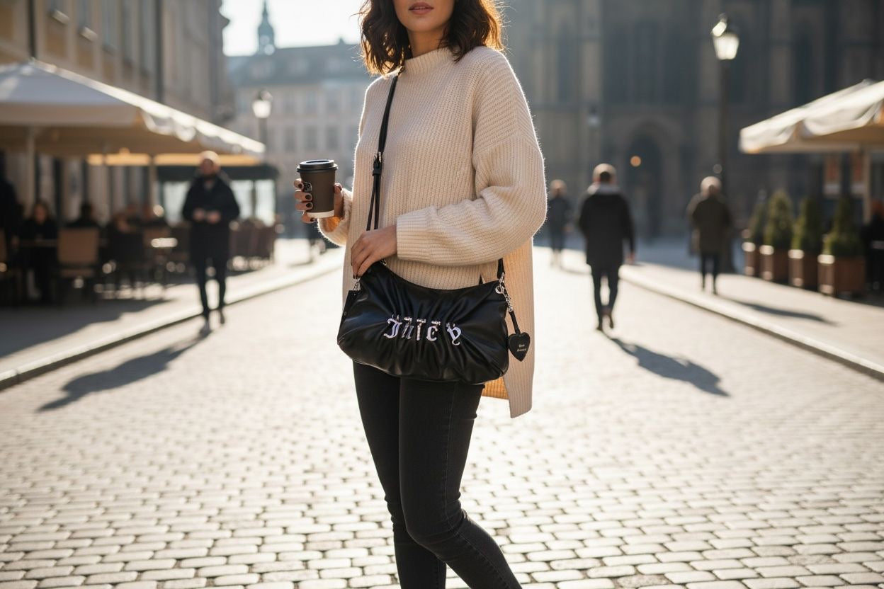 Women"s Faux Leather Y2K Black Crossbody Bag With Pendant