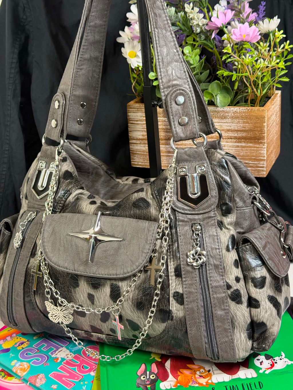 Women's Faux Leather Handbag Large Capacity Hobo Tote Bag Leopard Print Handbag