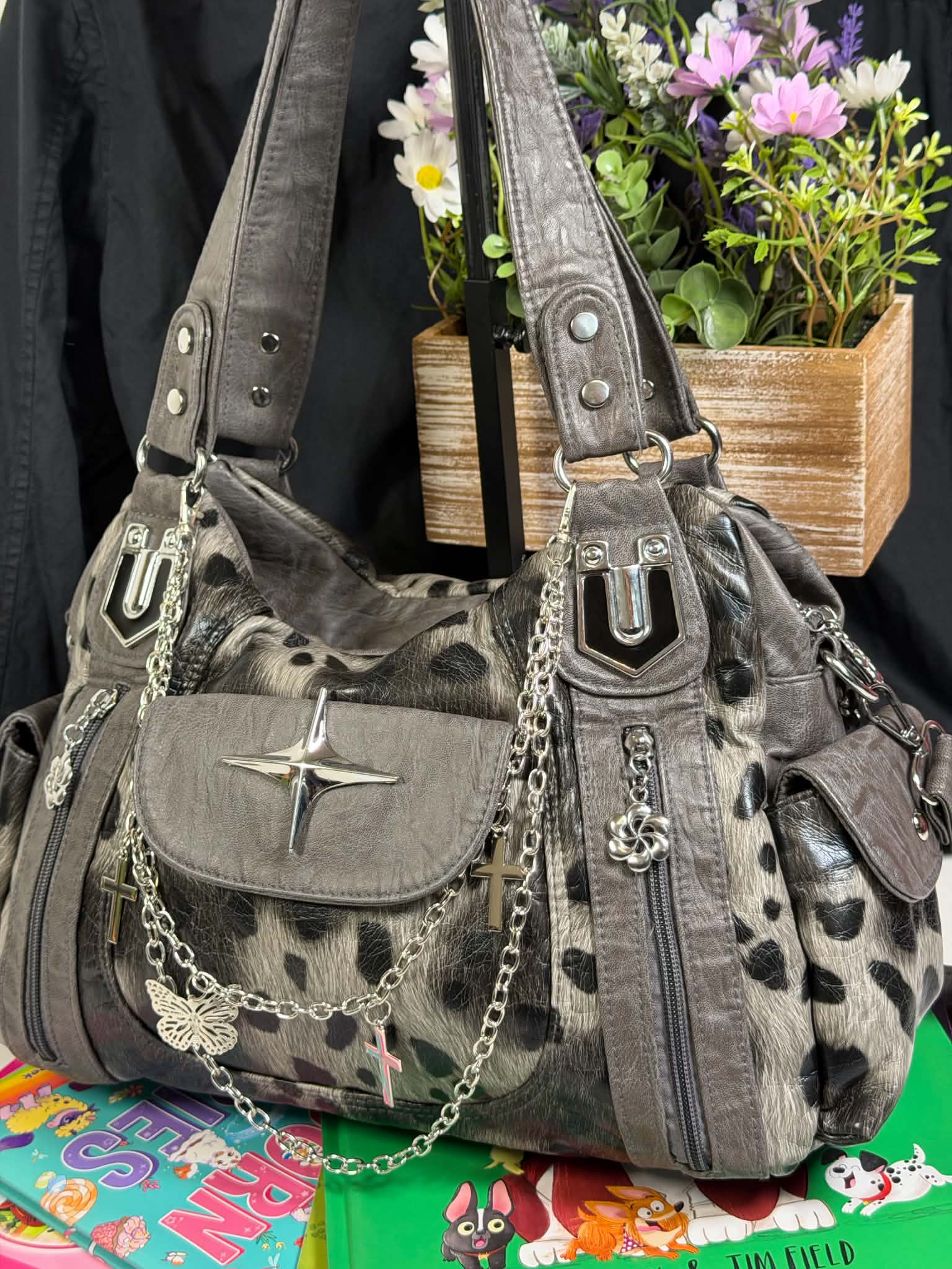 Women's Faux Leather Handbag Large Capacity Hobo Tote Bag Leopard Print Handbag