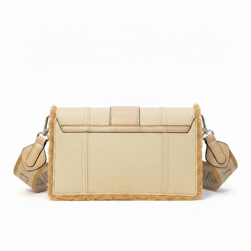 True Religion Frayed Denim Flap Shoulder Bag – Natural / Khaki