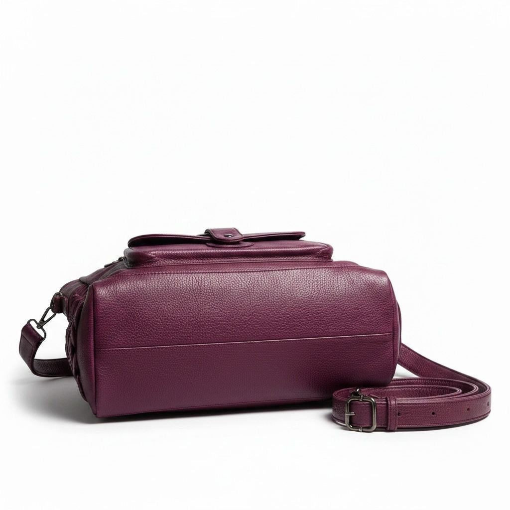 Gothic Grunge Faux Leather Tote Shoulder Bag with Cross Charm – Magenta / Plum