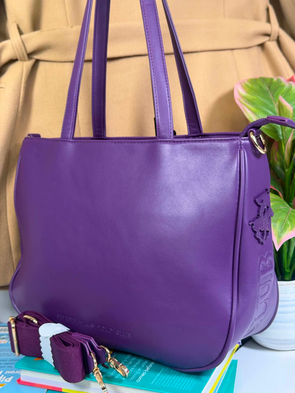 Large Capacity Purple Faux Leather Versatile Tote Bag