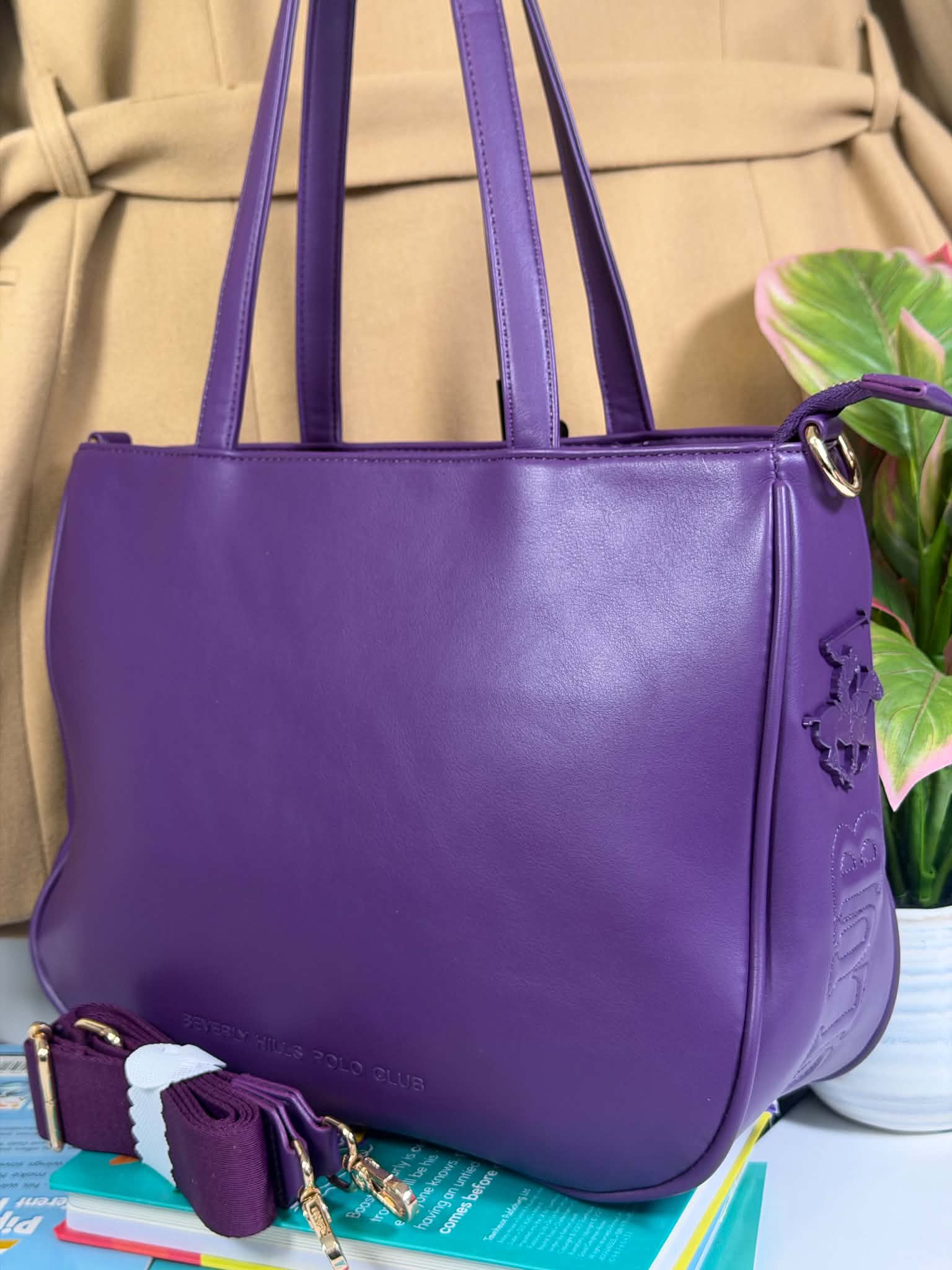 Large Capacity Purple Faux Leather Versatile Tote Bag