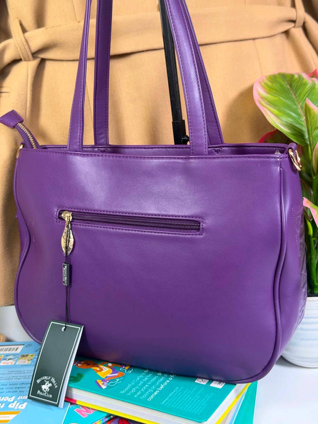 Large Capacity Purple Faux Leather Versatile Tote Bag