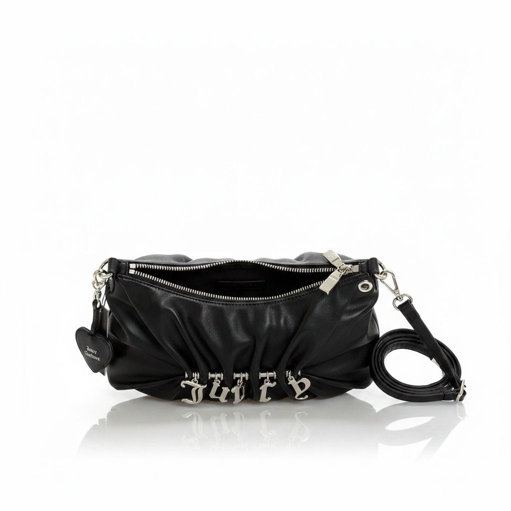 Women"s Faux Leather Y2K Black Crossbody Bag With Pendant